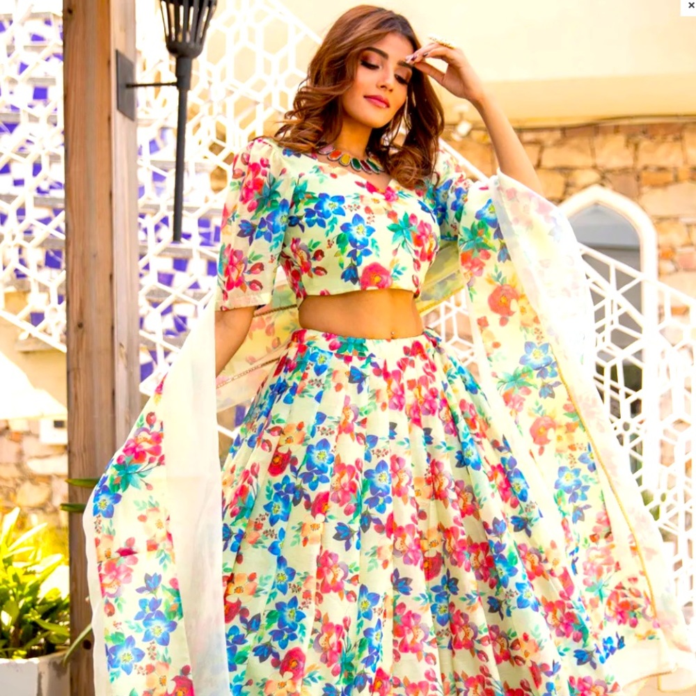 Traditional floral Chenderi Silk Lehenga